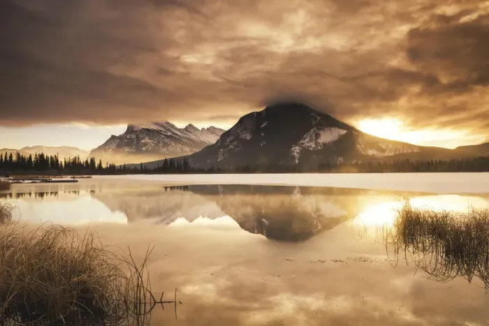 Framed Print : Mt. Rundle Winter Sunrise, Vermilion Lakes, Banff, Alberta, Canada