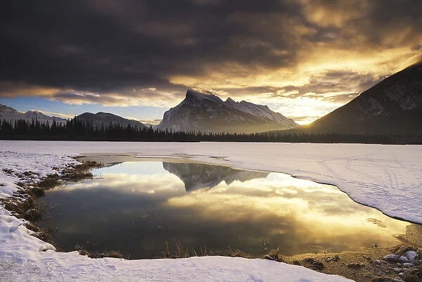 Mt. Rundle Winter Sunrise, Vermilion Lakes, Banff, Alberta, Canada