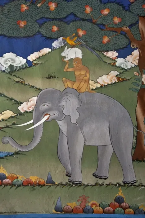Framed Print : This mural is common to many monasteries and tells the story of co-operation Framed Print : This mural is common to many monasteries and tells the story of co-operation