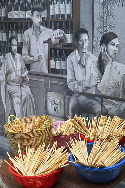 Mural and outdoor food stall, Elgin Street, Soho, Central, Hong Kong Island, Hong Kong