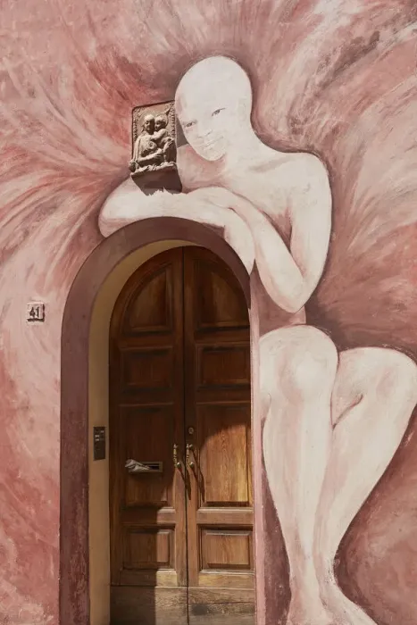 Framed Print : Mural painting on the wall of a house in the medieval village of Dozza, Bologna province