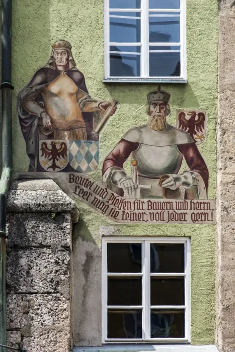 Framed Print : Mural paintings on the facade of a building in the old town, Innsbruck, Tyrol, Austria Framed Print : Mural paintings on the facade of a building in the old town, Innsbruck, Tyrol, Austria