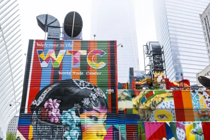Framed Print : Murals near the World Trade Center, Lower Manhattan, New York City, USA Framed Print : Murals near the World Trade Center, Lower Manhattan, New York City, USA