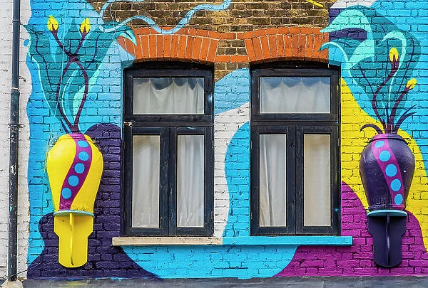 Murals on windows, Lambeth, London, England, UK
