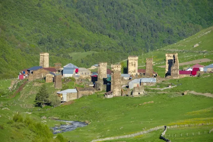 Framed Print : Murkmeli village, Ushguli, Samegrelo-Zemo Svaneti region, Georgia