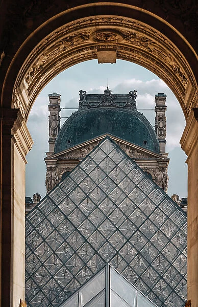 Musee du Louvre, Paris, France. Architecture details, symmetry