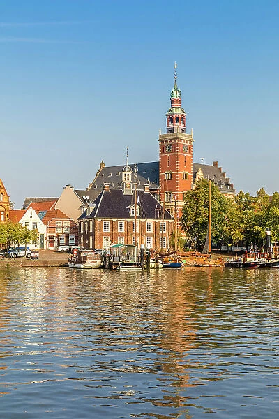 Museum harbor with town hall, Leer, East Frisia, Lower Saxony, Germany