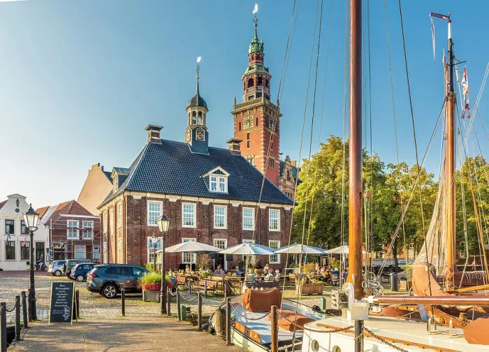 Framed Print : Museum harbor with a view of the town hall, Leer, East Frisia, Lower Saxony, Germany Framed Print : Museum harbor with a view of the town hall, Leer, East Frisia, Lower Saxony, Germany