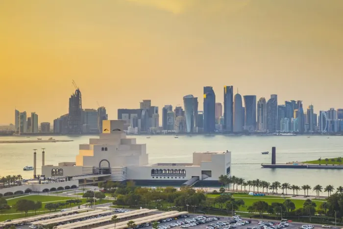 Framed Print : Museum of Islamic Art & skyline of West Bay, Doha, Qatar