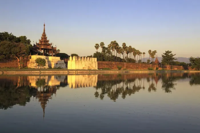 Framed Print : Myanmar (Burma), Mandalay, Moat and city fortress walls
