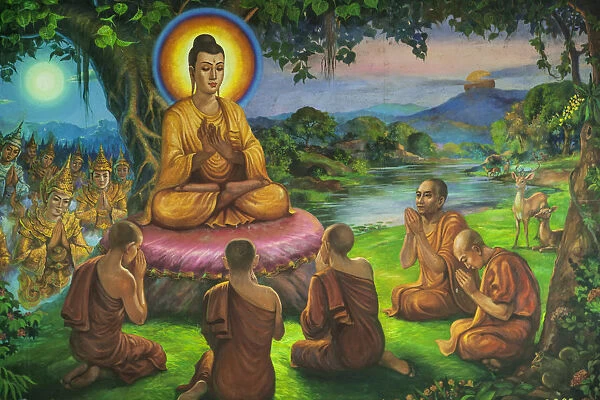 Myanmar (Burma), Yangon, Shwedagon Pagoda, Painting depicting Life of Buddha