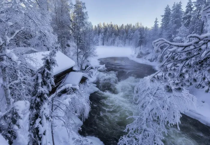 Framed Print : Myllykoski, the old mill along the Kitkajoki River at Oulanka National Park, Juuma, Kuusamo, Lapland, Finland