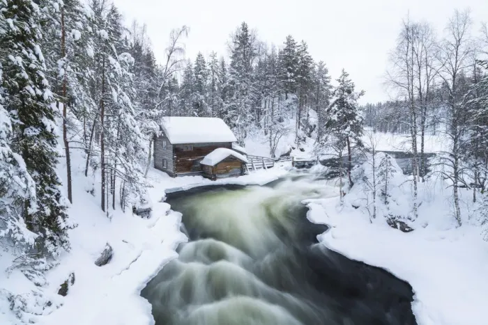 Framed Print : Myllykoski rapids and old mill in Juuma, Oulankajoki National Park, Kuusamo, Finland