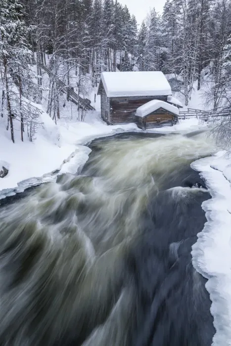 Framed Print : Myllykoski Mill in Winter, Oulanka National Park, Kuusamo, Finland Framed Print : Myllykoski Mill in Winter, Oulanka National Park, Kuusamo, Finland