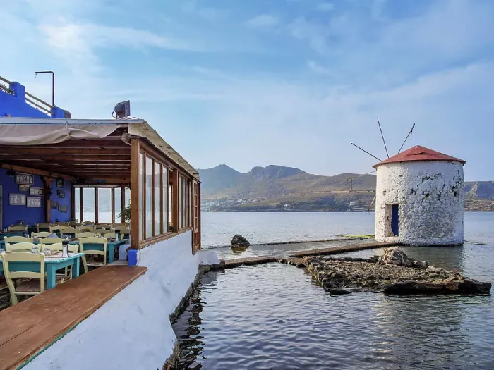 Framed Print : Mylos Restaurant and Windmill on the water, Agia Marina, Leros Island, Dodecanese, Greece Framed Print : Mylos Restaurant and Windmill on the water, Agia Marina, Leros Island, Dodecanese, Greece