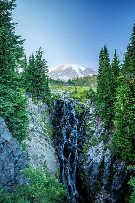 Framed Print : Myrtle Falls and Mount Rainier, Mount Rainier National Park, Washington, USA