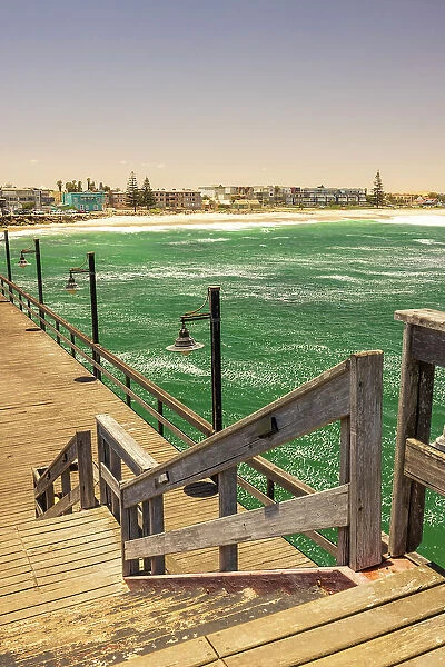 Namibia, a jetty on the ocean at Swakopmund tourist destination on a sunny day