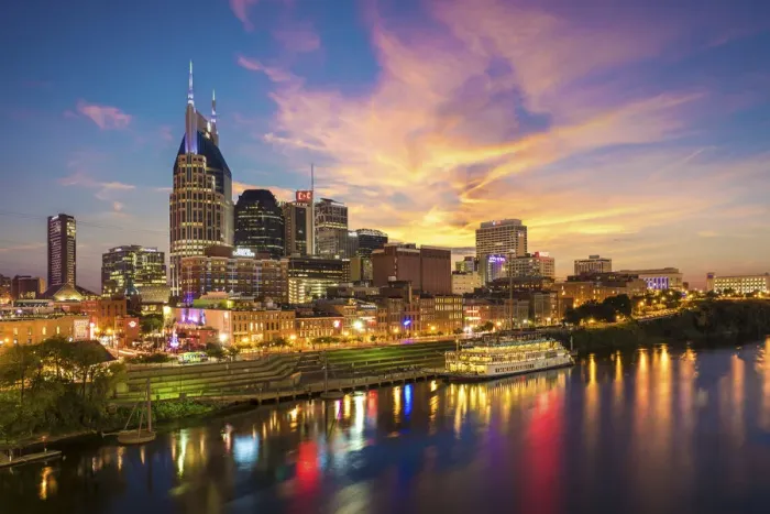 Framed Print : Nashville Skyline at Sunset, Nashville, Tennessee, USA Framed Print : Nashville Skyline at Sunset, Nashville, Tennessee, USA