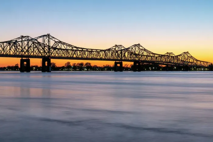 Framed Print : Natchez-Vidalia Bridge over the Mississippi River at Sunset, Natchez, Mississippi, United States, USA