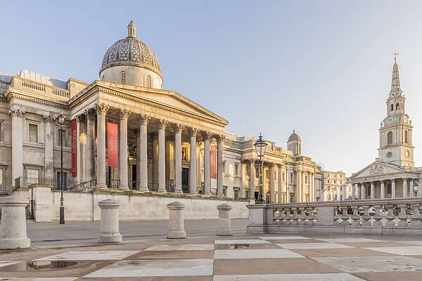 National Gallery and St Martin in the Fields church in Trafalgar Square, London, England