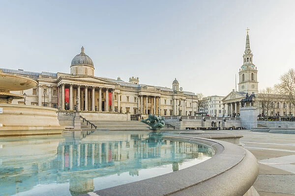 National Gallery and St Martins in the Field church, Trafalgar Square, London, England
