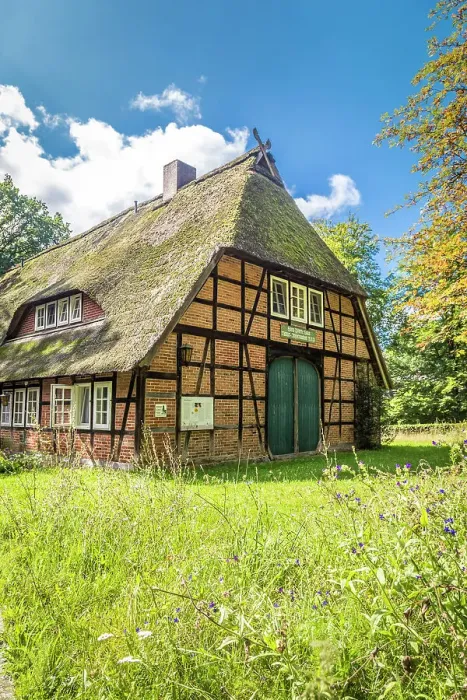 Framed Print : Nature conservation house Hans-Pforte-Haus in the village of Oberhaverbeck, Luneburg Heath, Lower Saxony, Germany Framed Print : Nature conservation house Hans-Pforte-Haus in the village of Oberhaverbeck, Luneburg Heath, Lower Saxony, Germany