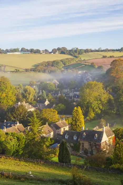 Framed Print : Naunton village and morning mist, Naunton, Gloucestershire, Cotswolds, UK Framed Print : Naunton village and morning mist, Naunton, Gloucestershire, Cotswolds, UK