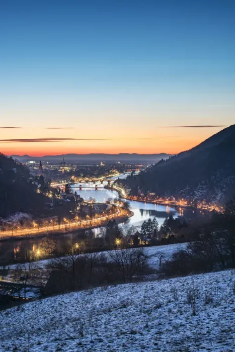 Framed Print : Neckar valley at night with view towards the old town of Heidelberg, Baden-Wurttemberg Framed Print : Neckar valley at night with view towards the old town of Heidelberg, Baden-Wurttemberg