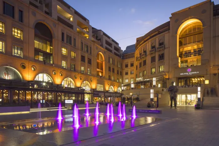 Framed Print : Nelson Mandela Square at dusk, Sandton, Johannesburg, Gauteng, South Africa Framed Print : Nelson Mandela Square at dusk, Sandton, Johannesburg, Gauteng, South Africa