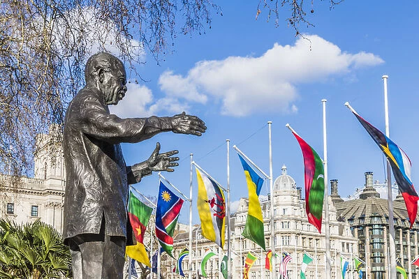 Nelson Mandela statue in Parliament Square, London, England