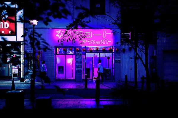 Neon lights by night in Kyoto, Japan