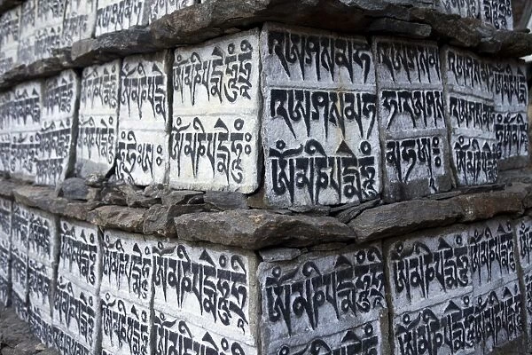 Nepal, Everest Region, Khumbu Valley. The Everest Base Camp Trek is marked by religous buddhist holy