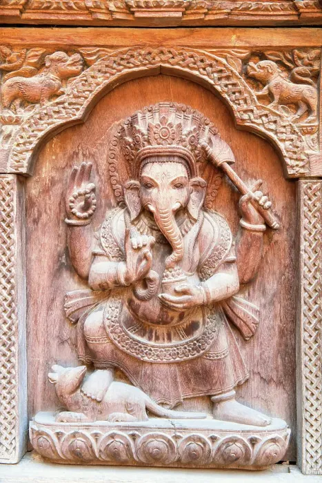 Framed Print : Nepalese Wooden Carving with Hindu God Ganesha (The Elephant God), Royal Palace in Patan, Kathmandu valley, Nepal, Asia Framed Print : Nepalese Wooden Carving with Hindu God Ganesha (The Elephant God), Royal Palace in Patan, Kathmandu valley, Nepal, Asia