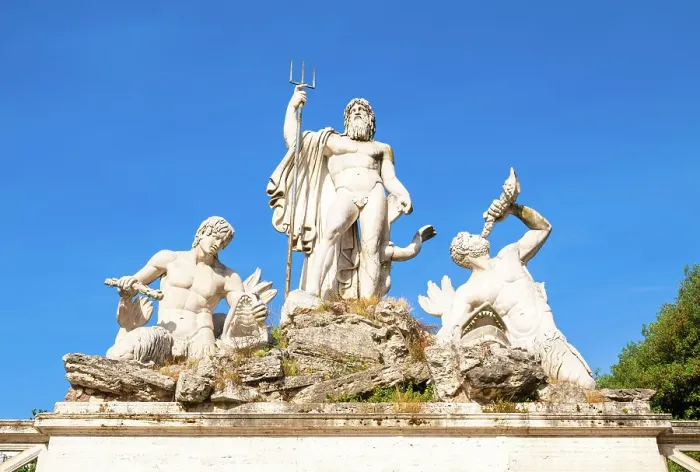 Framed Print : Neptune accompanied by two tritons, details of the Fontana del Nettuno (Fountain of Neptune) on Piazza del Popolo, Rome, Italy Framed Print : Neptune accompanied by two tritons, details of the Fontana del Nettuno (Fountain of Neptune) on Piazza del Popolo, Rome, Italy