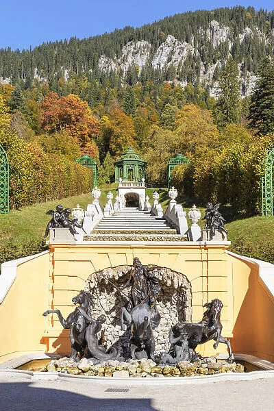 Neptune Fountain, Castle Park, Linderhof Castle, Graswang Valley, Ammergau Alps, Upper Bavaria, Germany