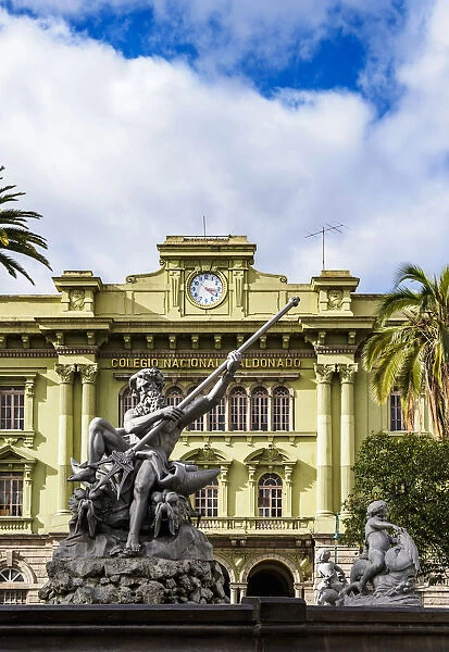 Neptune Fountain and Maldonado National College, Sucre Park, Riobamba, Chimborazo