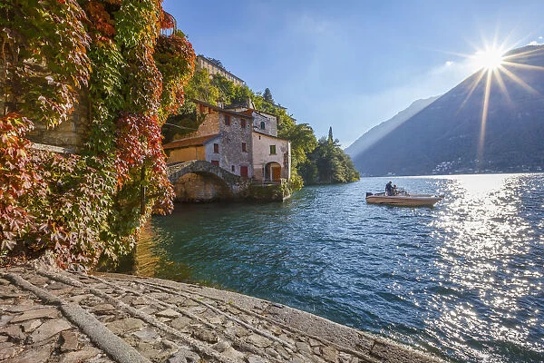 Nesso village in Autumn time, lake Como, Como province, Lombardy, Italy, Europe