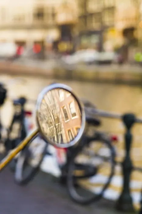 Framed Print : Netherlands, Amsterdam, bicycle mirror Framed Print : Netherlands, Amsterdam, bicycle mirror