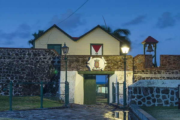 Netherlands Antilles, Sint Eustatius, Oranjestad, Fort Oranje, extrance gate, dawn