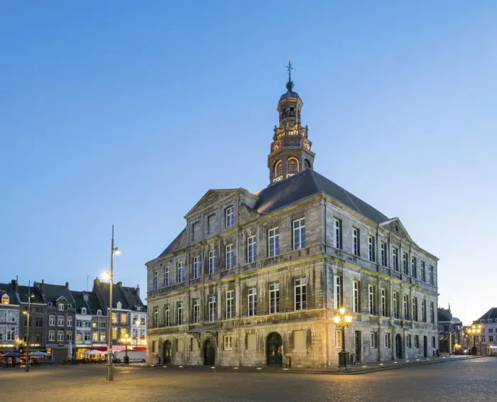 Framed Print : Netherlands, Limburg, Mstricht. Stadhuis city hall on Markt square at dusk Framed Print : Netherlands, Limburg, Mstricht. Stadhuis city hall on Markt square at dusk