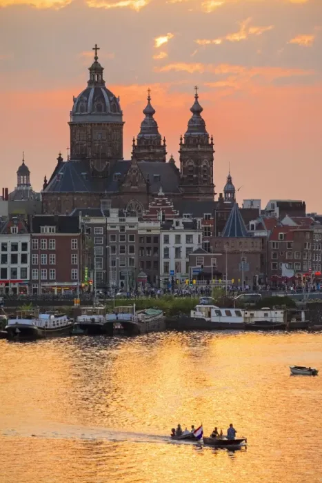 Framed Print : Netherlands, North Holland, Amsterdam. City skyline at sunset with domes of Basilica Framed Print : Netherlands, North Holland, Amsterdam. City skyline at sunset with domes of Basilica