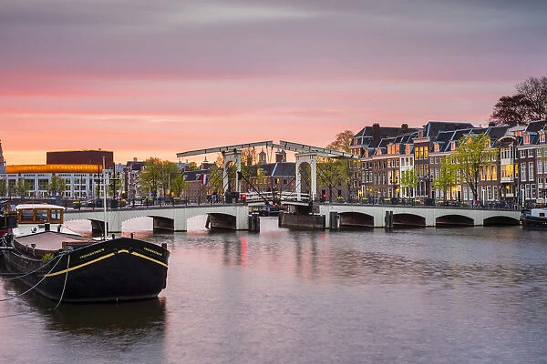 Netherlands, North Holland, Amsterdam. Magere Brug, Skinny Bridge, on the Amstel River