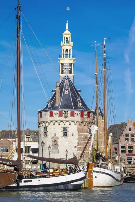 Framed Print : Netherlands, North Holland, Hoorn. The Hoofdtoren tower on the Binnenhaven harbor