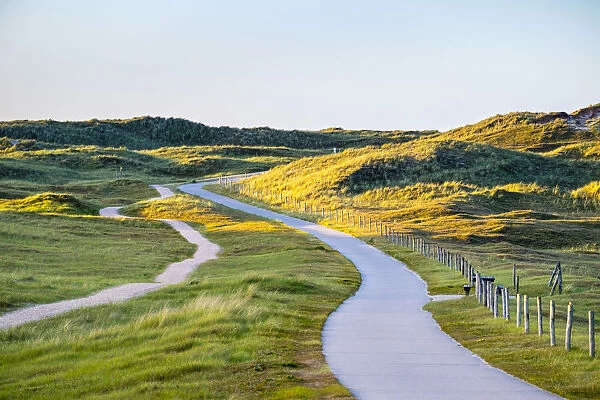 Netherlands, North Holland, Julianadorp. Bicycle and walking paths through the dunes