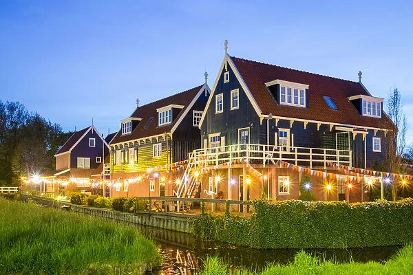 Netherlands, North Holland, Marken. Typical wooden houses on the island of Maarken