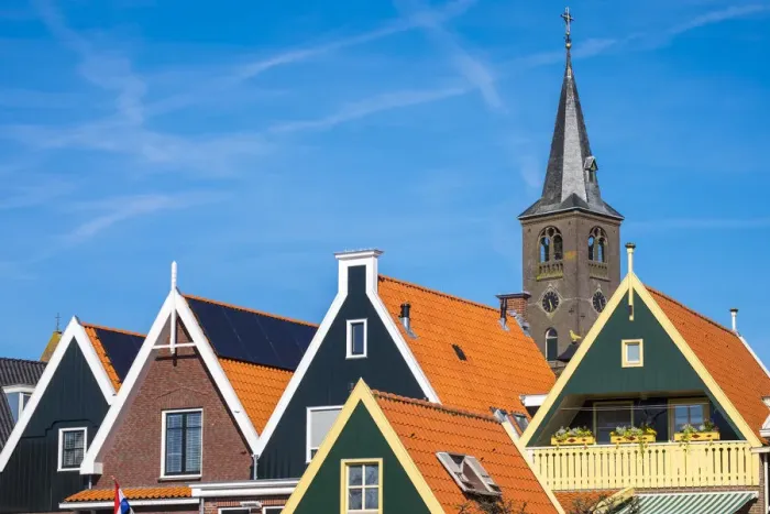 Framed Print : Netherlands, North Holland, Volendam. Tower of Sint-Vincentiuskerk (St Framed Print : Netherlands, North Holland, Volendam. Tower of Sint-Vincentiuskerk (St