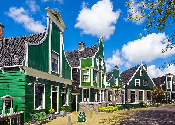 Netherlands, North Holland, Zaandam. First Albert Heijn supermarket (left) and historic