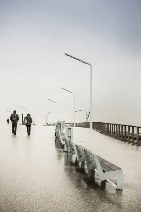 Framed Print : Netherlands, Scheveningen, Strand Noord Beach walkway, winter Framed Print : Netherlands, Scheveningen, Strand Noord Beach walkway, winter