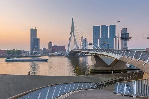 Netherlands, South Holland, Rotterdam, Erasmusbrug, Erasmus Bridge and Wilhelminakade 137
