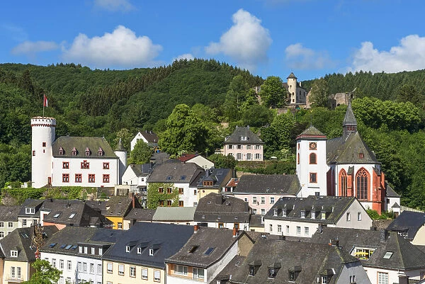 Neuerburg with castle, Eifel, Rhineland-Palatinate, Germany